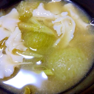 緑ミニトマト&ハナビラタケ&大根葉&ルッコラ味噌汁